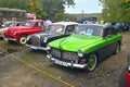 Three classic vintage oldtimer cars Volvo, Mercedes Benz and Warszawa 223 at a car show Royalty Free Stock Photo