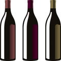 Three classic wine bottles, white, red and pink. Royalty Free Stock Photo