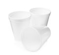 Three clean styrofoam cups on white background