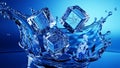 Futuristic Ice Cubes with Internal Tech Patterns Splashing in Blue Water Royalty Free Stock Photo