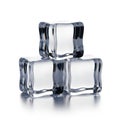 Three clear ice cubes stacked on a white background Royalty Free Stock Photo