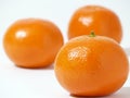 Three clementines on a white background