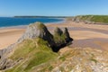 Three Cliff Bay the Gower Wales uk in summer sunshine beautiful peninsula