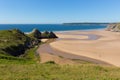 Three Cliffs Bay the Gower Wales uk in summer sunshine Royalty Free Stock Photo