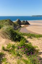 Three Cliffs Bay the Gower Wales uk in summer sunshine beautiful peninsula Royalty Free Stock Photo