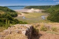 Three cliffs bay from Pennard Castle in the Gower, Wales