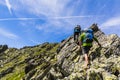 Three climbers on the rock ridge. Royalty Free Stock Photo