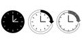 Three clock icons representing time management, showing a solid black clock, a clock with a progress indicator, and a clock face Royalty Free Stock Photo