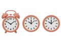 Three clocks isolated on white background Royalty Free Stock Photo