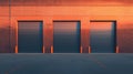Three Closed Industrial Roll Up Doors on Brick Building at Sunset Royalty Free Stock Photo