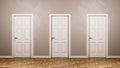 Three Closed White Doors in Front in the Room