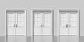 Three closed white doors in row, decision and choice concept Royalty Free Stock Photo