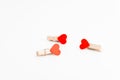 Three cloth pin with heart. Space for text. Valentine`s Day. Love concept