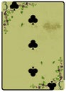 Three of Clubs playing card. Unique hand drawn pocker card. One of 52 cards in french card deck, English or Anglo-American pattern