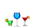 Three cocktail red blue and green isolated