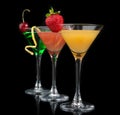 Three cocktails red cosmopolitan cocktails Royalty Free Stock Photo