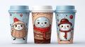 Three coffee cups with snowmen on them Royalty Free Stock Photo