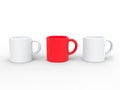 Three coffee mugs, two white and red in the middle Royalty Free Stock Photo