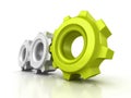 Three cogwheel gears with green leader on white background Royalty Free Stock Photo