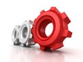 Three cogwheel gears with red leader on white background Royalty Free Stock Photo