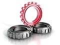 Three cogwheel gears with red leader on white background Royalty Free Stock Photo