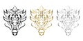 Three color black gold and silver line art of dragon head. Good use for symbol, mascot, icon, avatar, tattoo,T-Shirt design, logo Royalty Free Stock Photo