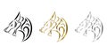 Three color black gold silver line art of wolf head. Good use for symbol, mascot, icon, avatar, tattoo, T Shirt design, logo or