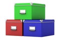 Three color office cardboard boxes isolated on white Royalty Free Stock Photo