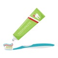 Three-color toothpaste is squeezed out of the tube onto the toothbrush. A drop of toothpaste. Dental cleaning, oral Hygiene.