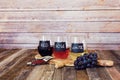 Three color wine flight in label glasses Royalty Free Stock Photo