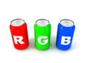 Three colored aluminum cans with letters RGB 3D r