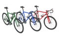 Three colored bicycles closeup