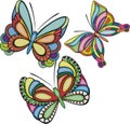 Three colored butterflies