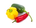 Three colored chili pepper vegetables isolated Royalty Free Stock Photo