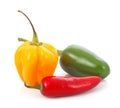 Three colored chili pepper vegetables isolated Royalty Free Stock Photo