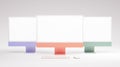 Three colored computer desk with mockup blank screen for web and ux ui app presentation. 3D rendering
