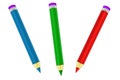 Three colored crayons - red, blue, green Royalty Free Stock Photo