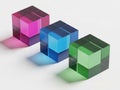 Three colored cubes in gradient shades isolated on white background Royalty Free Stock Photo