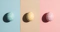 Three Colored Easter Eggs with White Dots on Pastel Backgrounds Royalty Free Stock Photo