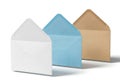 Three colored envelopes isolated on white background Royalty Free Stock Photo