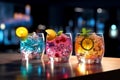 Three colored gins, AI generated Royalty Free Stock Photo