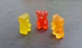 Three colored gummy bears Royalty Free Stock Photo