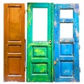 Three colored old wooden doors Royalty Free Stock Photo