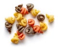Three-colored pasta on white, from above Royalty Free Stock Photo