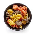 Three-colored pasta on white, from above Royalty Free Stock Photo