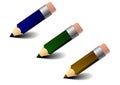 Three colored pencils