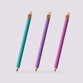 Three colored pencils on a gray background. Royalty Free Stock Photo