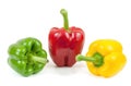 Three colored peppers on white background Royalty Free Stock Photo