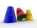 Three colored plastic cups