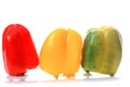Three colored reflecting paprika Royalty Free Stock Photo